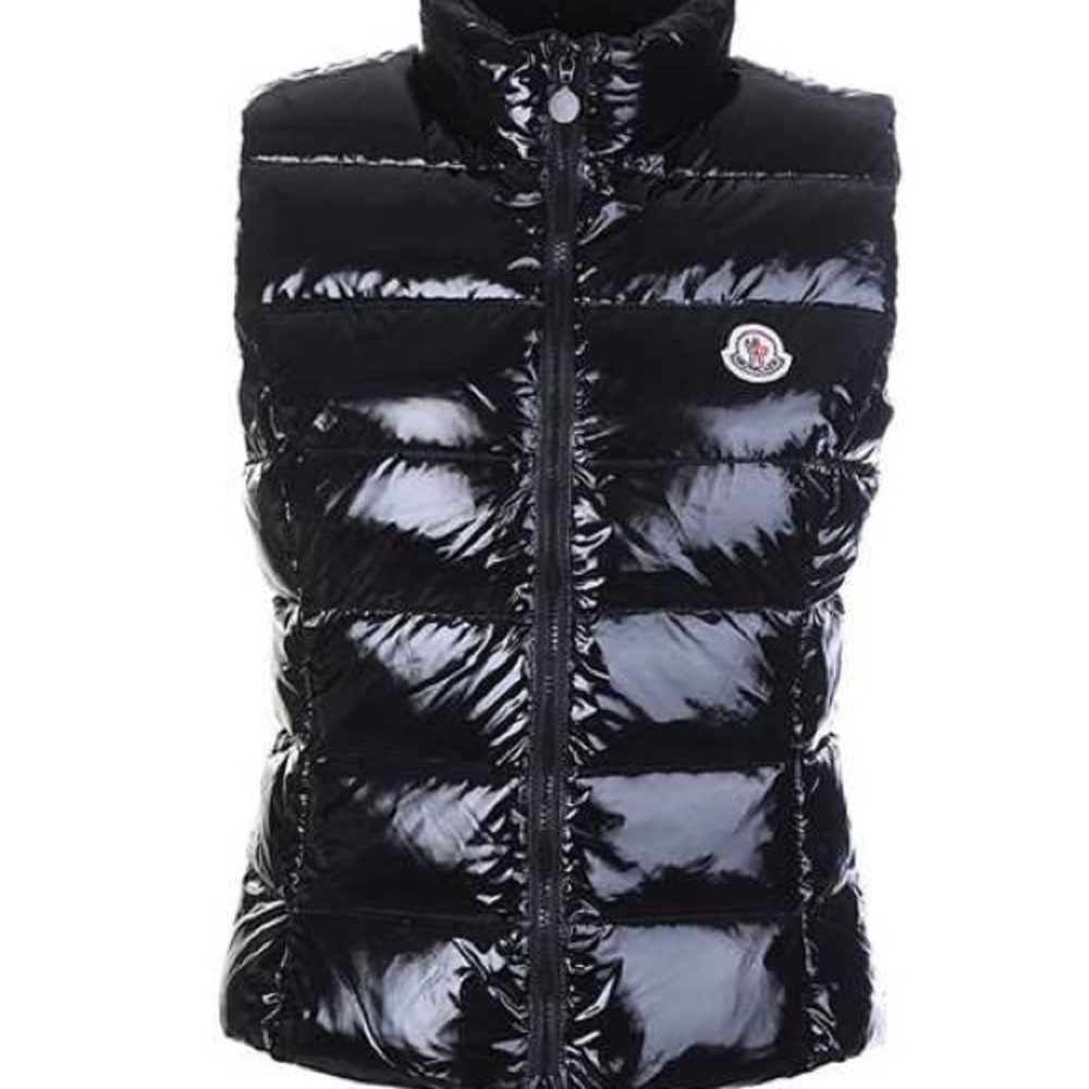 NWT Moncler Black Shiny Down Puffer Vest, 00